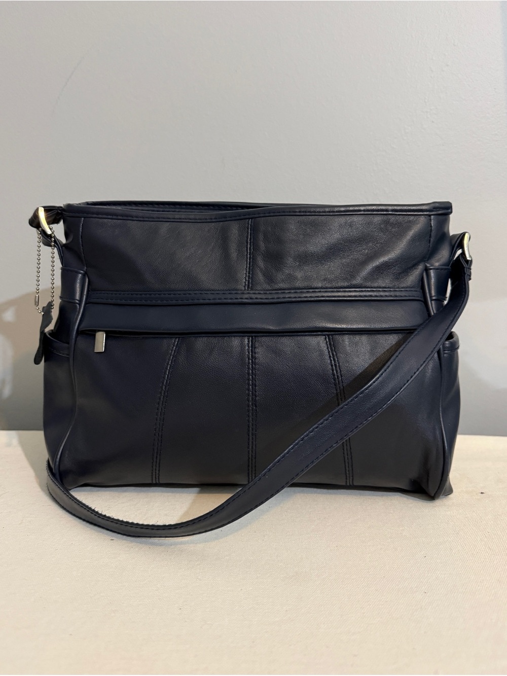Classic Navy Genuine Leather Crossbody Shoulder Bag